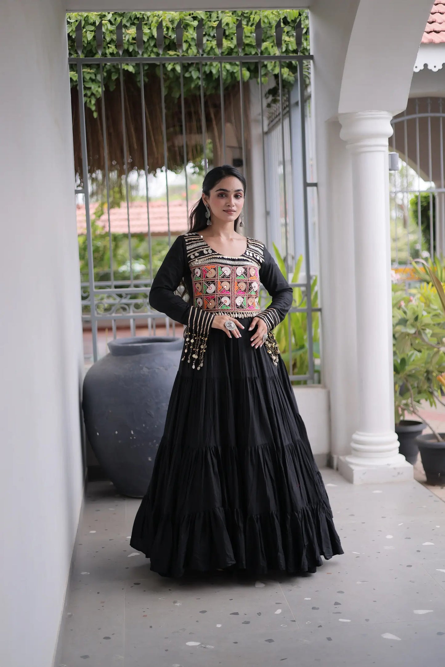Black Gamthi Work Navratri Gown
