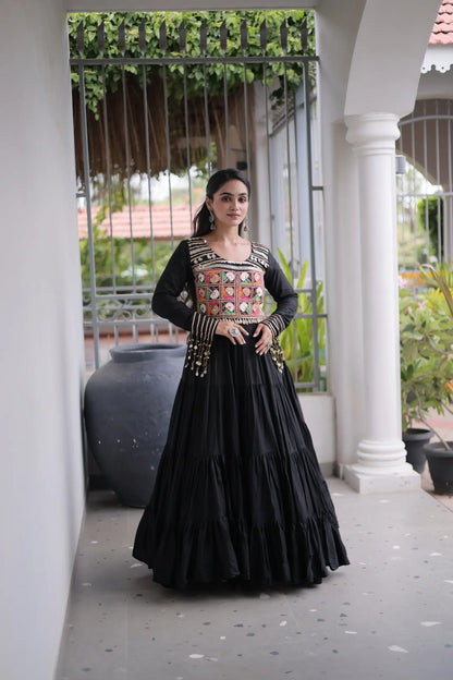 Black Gamthi Work Navratri Gown