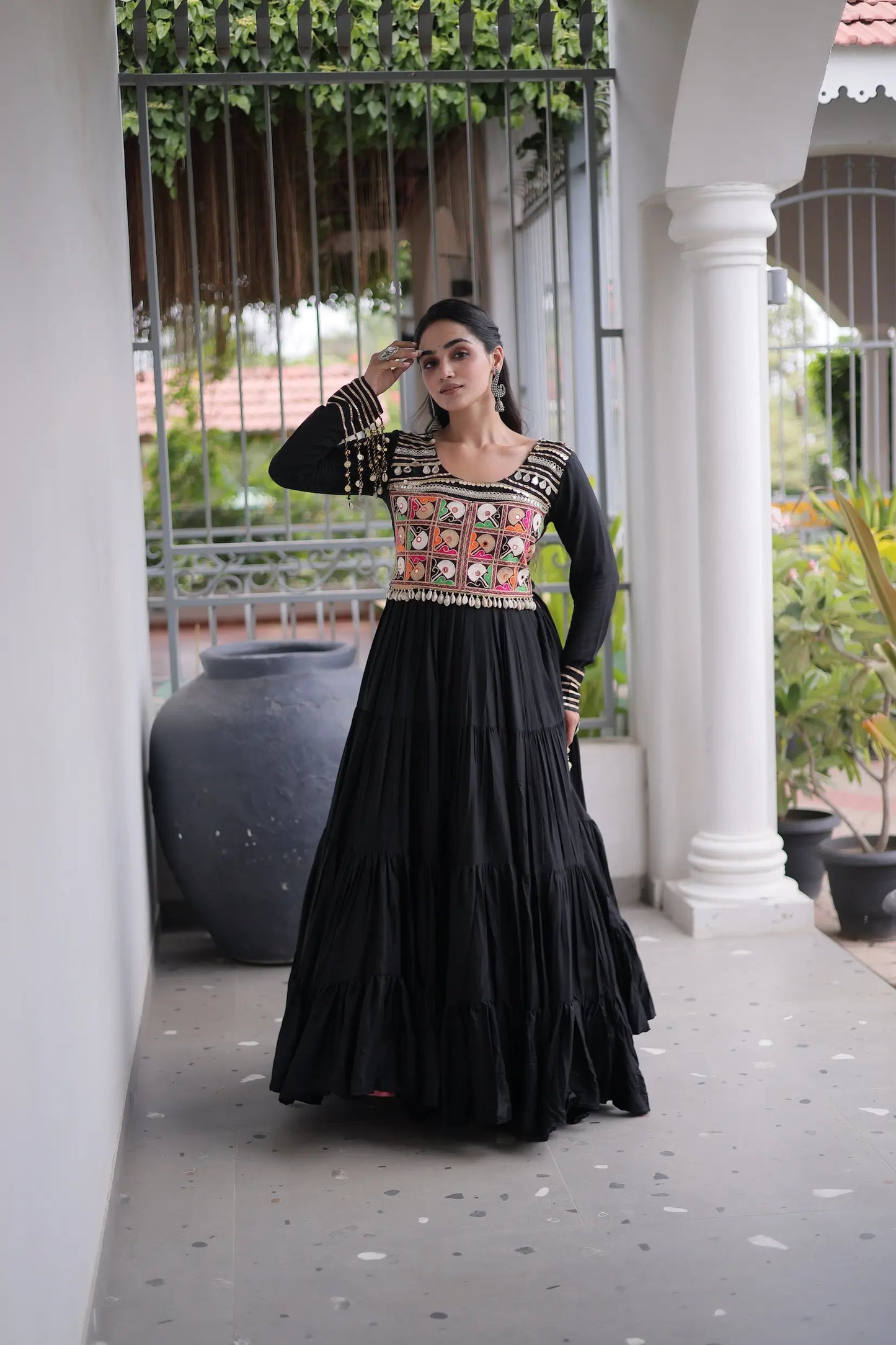 Black Gamthi Work Navratri Gown