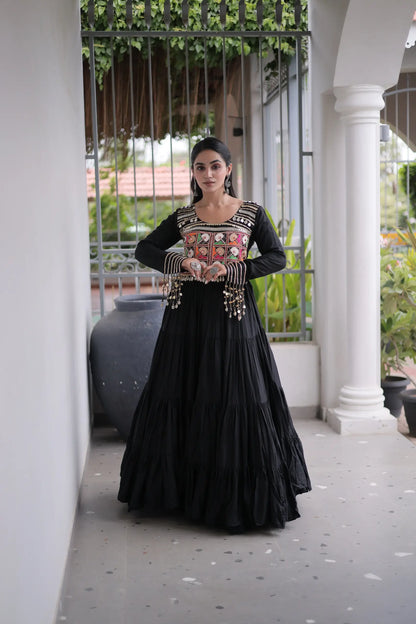 Black Gamthi Work Navratri Gown