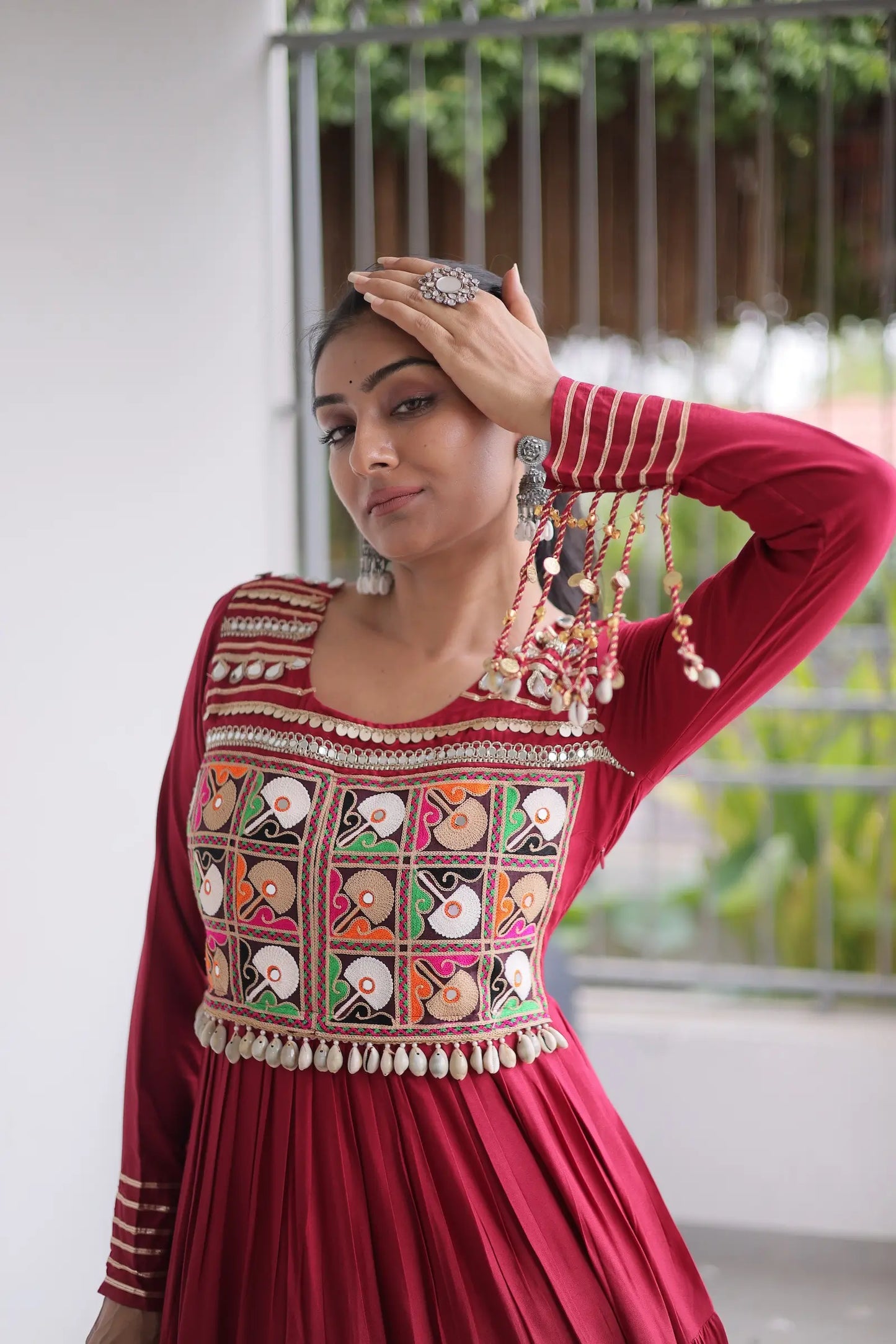 Maroon Gamthi Work Navratri Gown