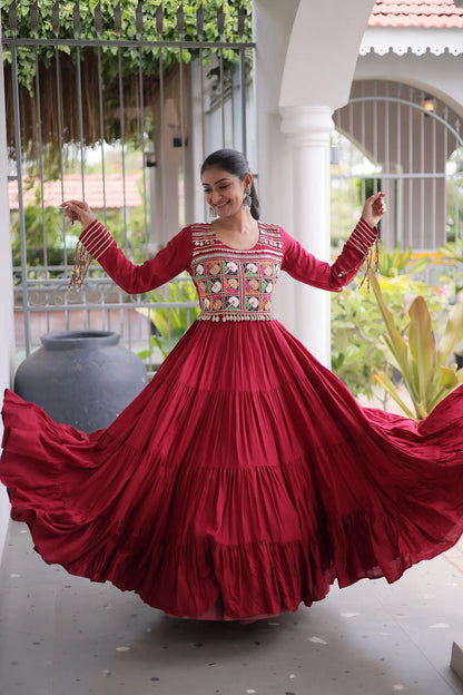 Maroon Gamthi Work Navratri Gown