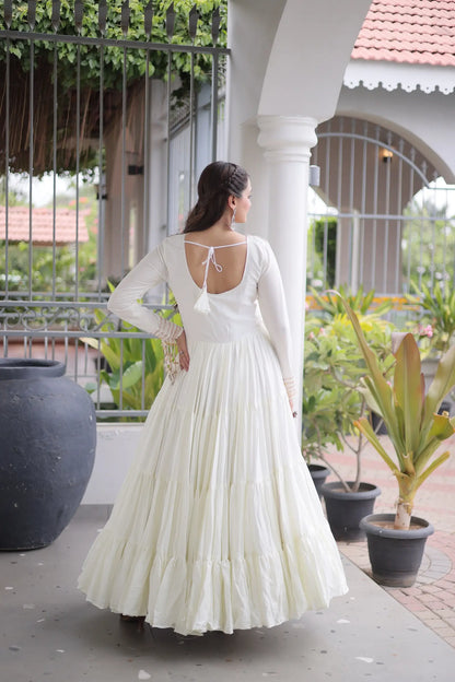 White Gamthi Work Navratri Gown