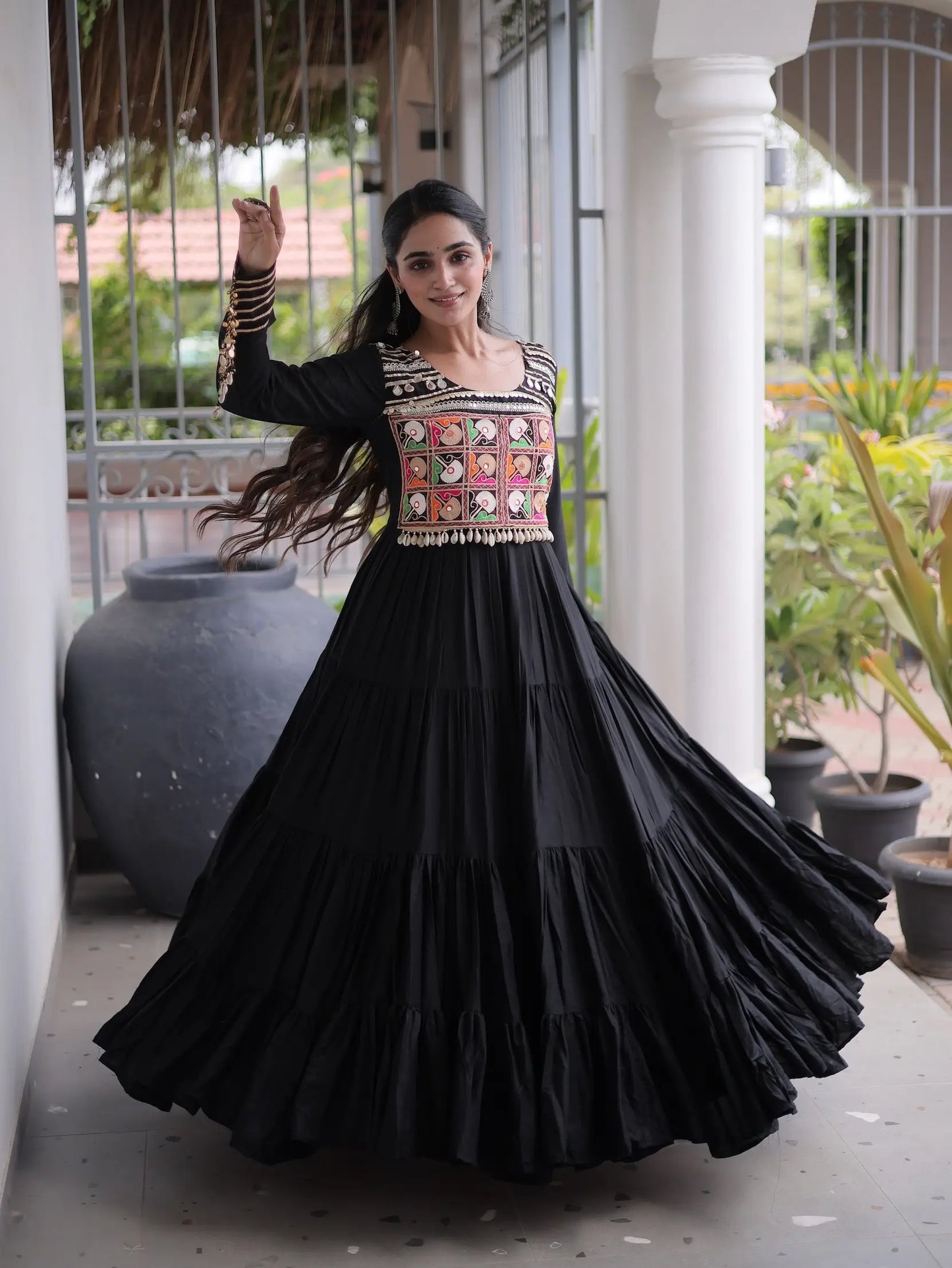 Black Gamthi Work Navratri Gown