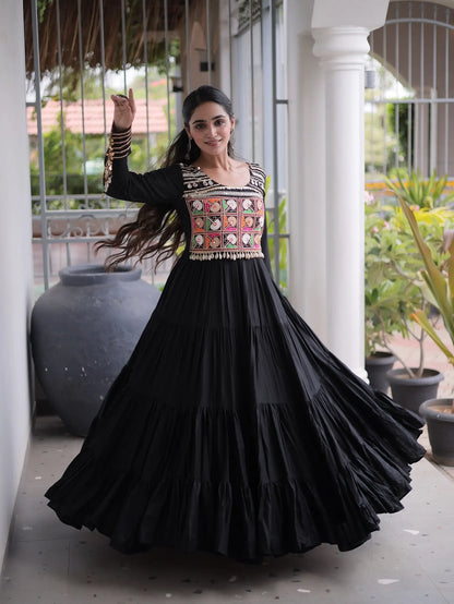 Black Gamthi Work Navratri Gown