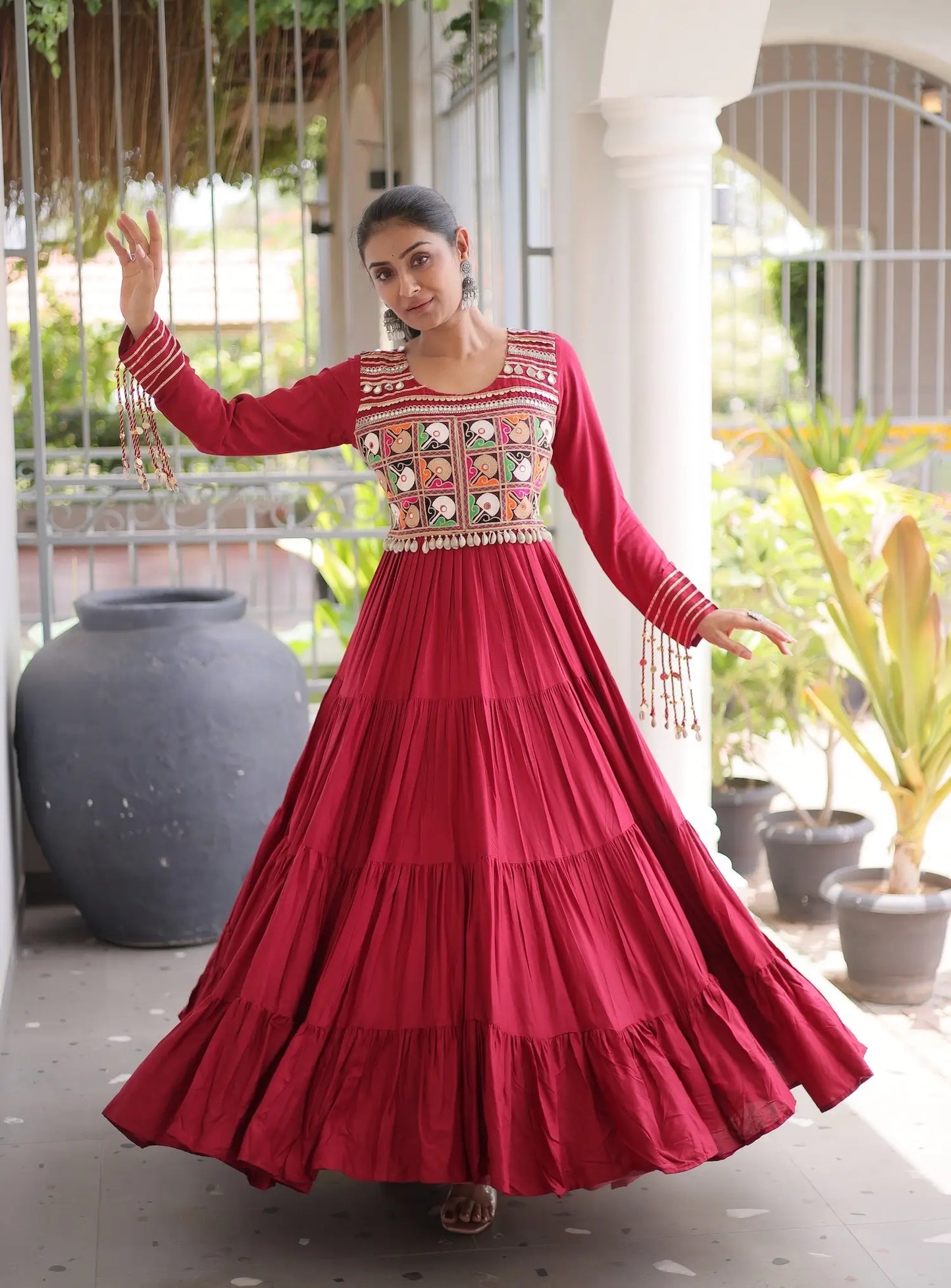 Maroon Gamthi Work Navratri Gown