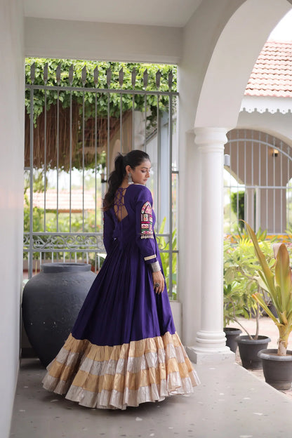 Purple Navratri Gown With Gamthi Patch Work
