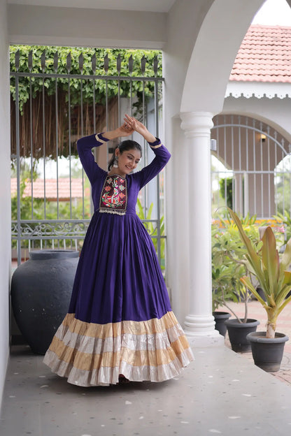 Purple Navratri Gown With Gamthi Patch Work