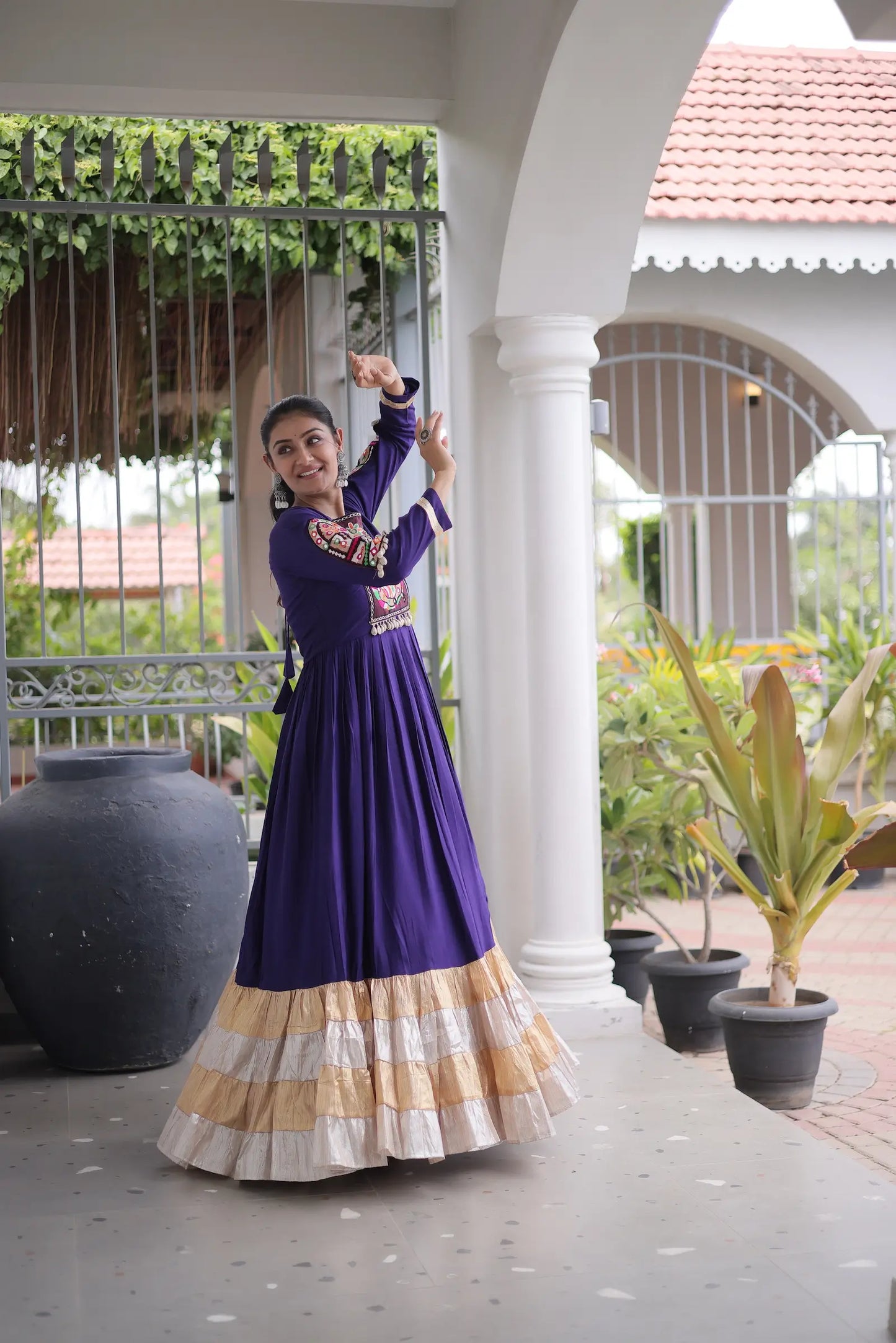 Purple Navratri Gown With Gamthi Patch Work