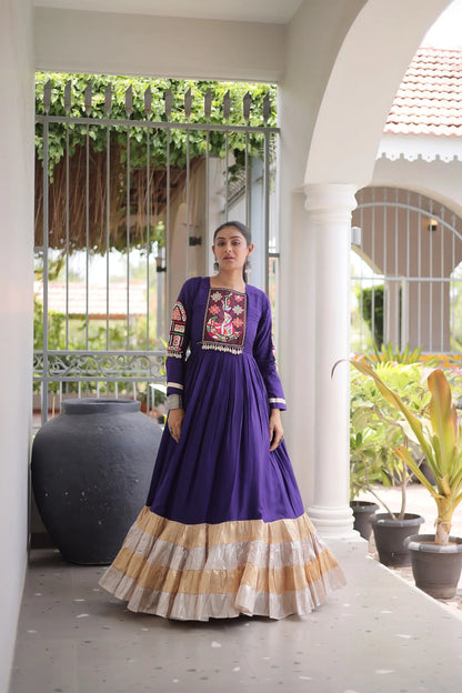 Purple Navratri Gown With Gamthi Patch Work