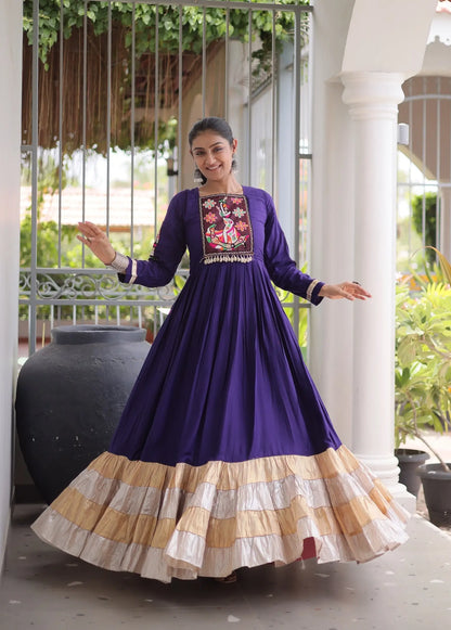 Purple Navratri Gown With Gamthi Patch Work