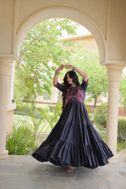 Black Mirror & Embroidery Work Navratri Gown