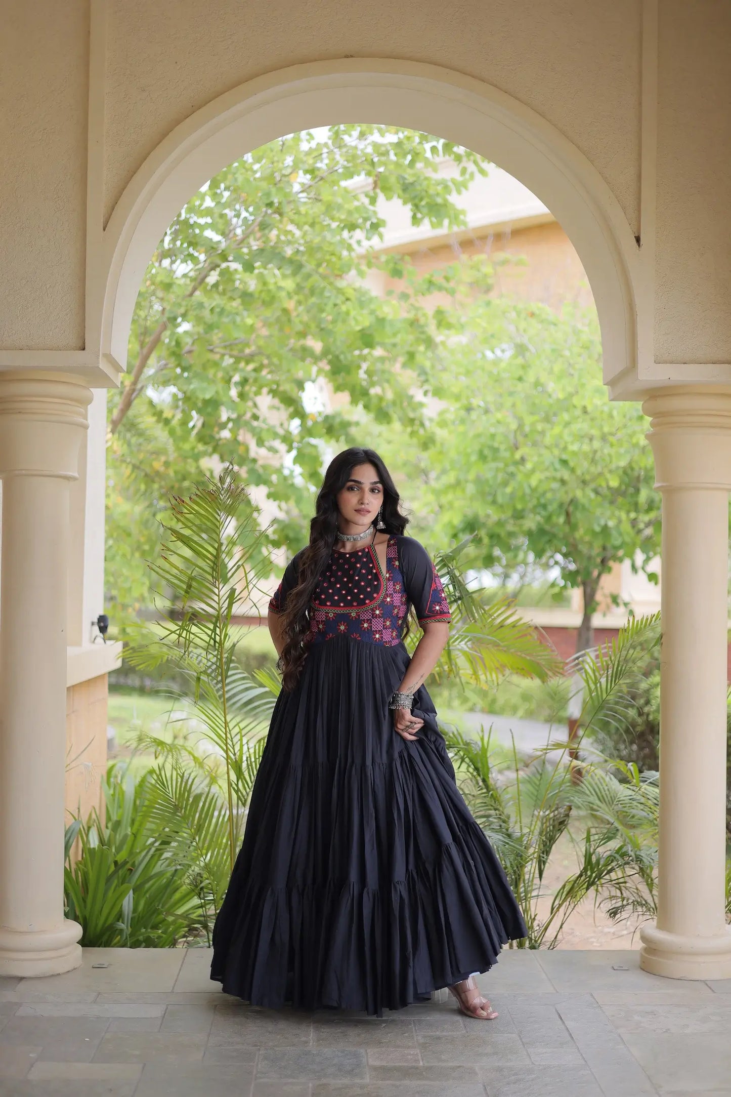 Black Mirror & Embroidery Work Navratri Gown