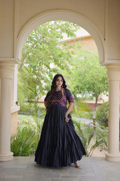 Black Mirror & Embroidery Work Navratri Gown