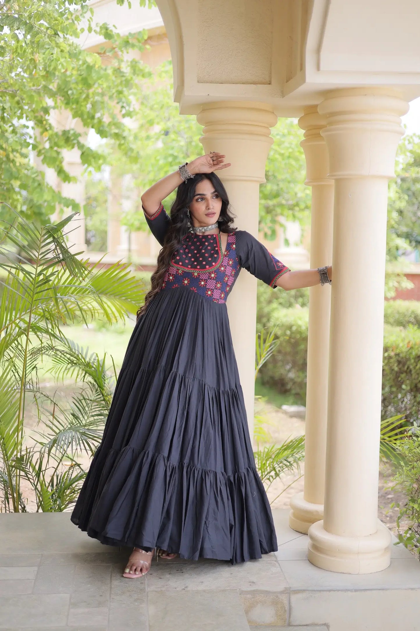 Black Mirror & Embroidery Work Navratri Gown