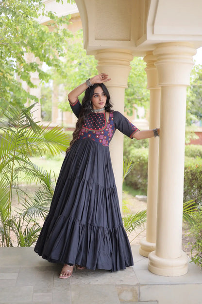 Black Mirror & Embroidery Work Navratri Gown