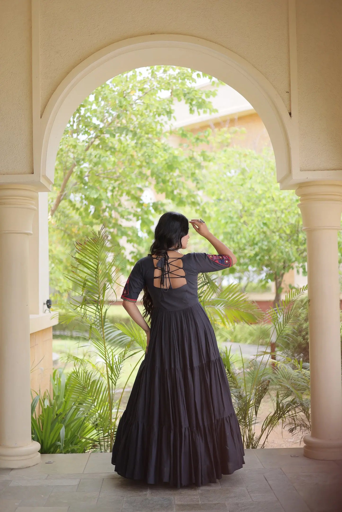 Black Mirror & Embroidery Work Navratri Gown