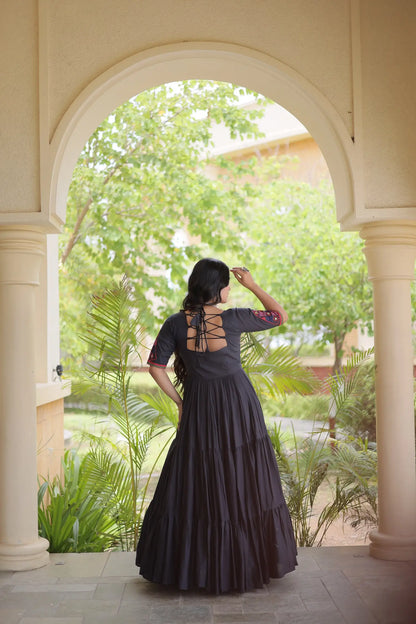 Black Mirror & Embroidery Work Navratri Gown