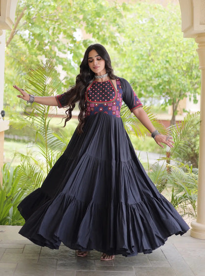 Black Mirror & Embroidery Work Navratri Gown