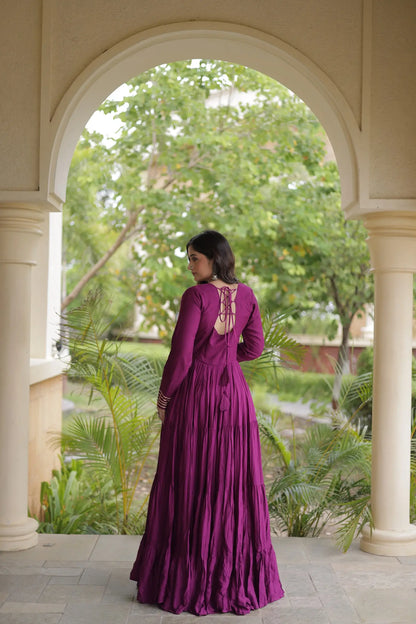 Wine Navratri Gown With Mirror Gamthi Work