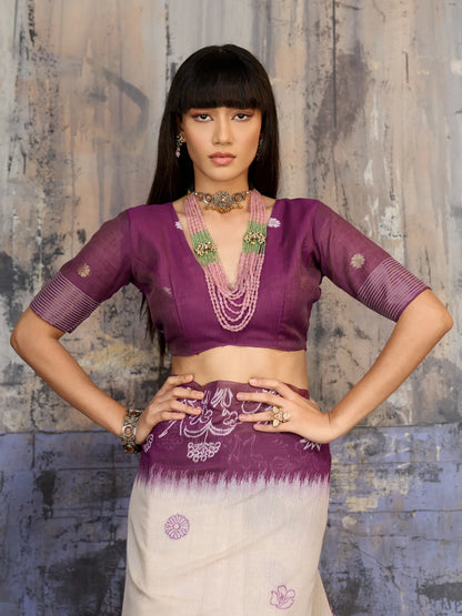 Beige-Mauve Handloom Cotton Saree