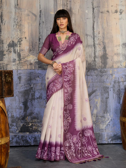 Beige-Mauve Handloom Cotton Saree
