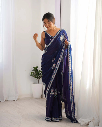 Midnight Blue Fendi Silk Hand Work Saree