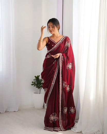 Maroon Fendi Silk Hand Work Saree