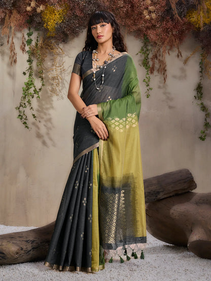 Olive-Yellow Handloom Cotton Saree