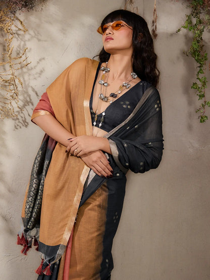 Mustard-Orange Handloom Cotton Saree