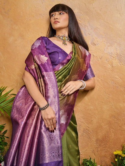 Olive Green Handloom Weaving Silk Saree