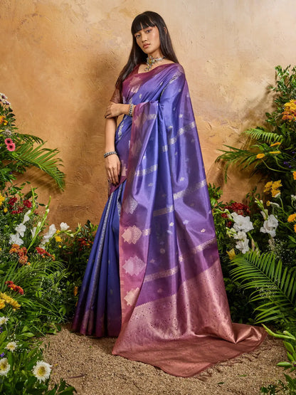 Slate Blue Handloom Weaving Silk Saree