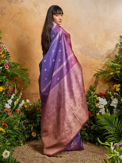 Slate Blue Handloom Weaving Silk Saree