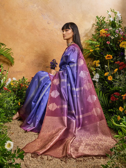 Slate Blue Handloom Weaving Silk Saree