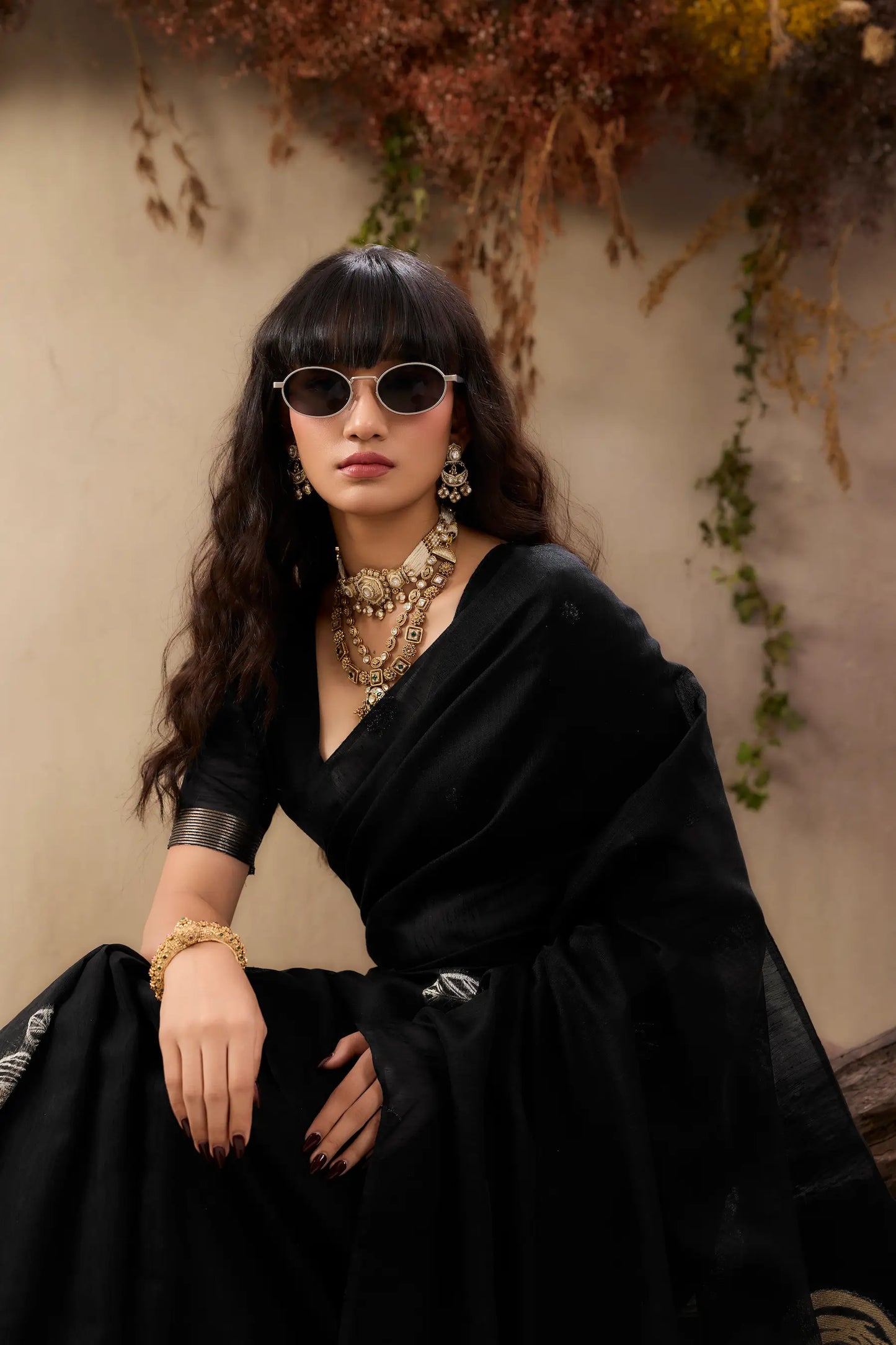 Hot Black Zari Weaving Silk Saree