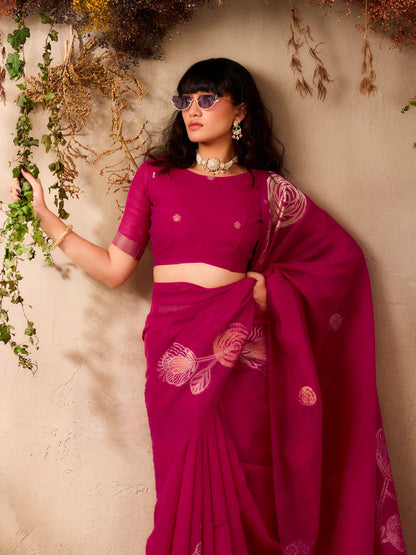 Dark Fuchsia Zari Weaving Silk Saree