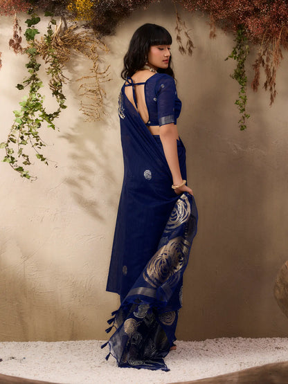 Nile Blue Zari Weaving Silk Saree