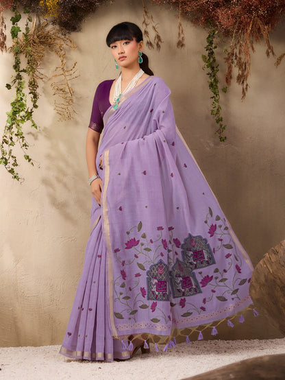 Lavender Cotton Weaving Saree