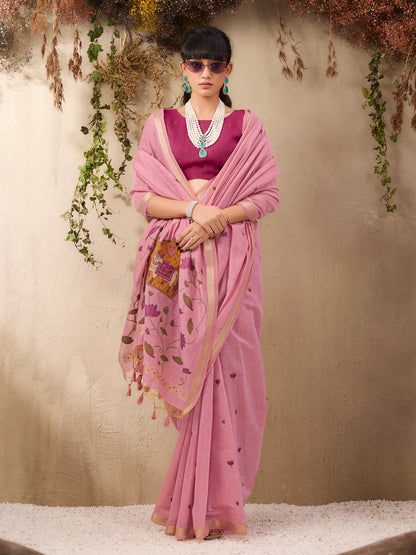 Dusty Pink Cotton Weaving Saree