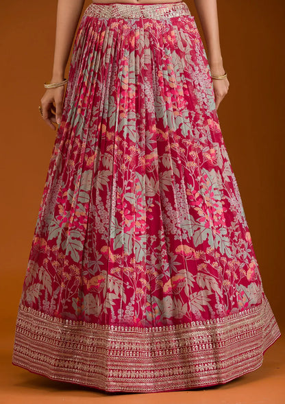 Close-up Skirt detail on peach Organza lehenga