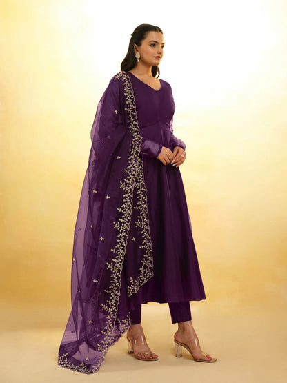 Plum Purple Organza Salwar Suit With Dupatta