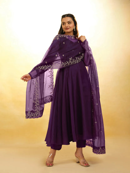 Plum Purple Organza Salwar Suit With Dupatta