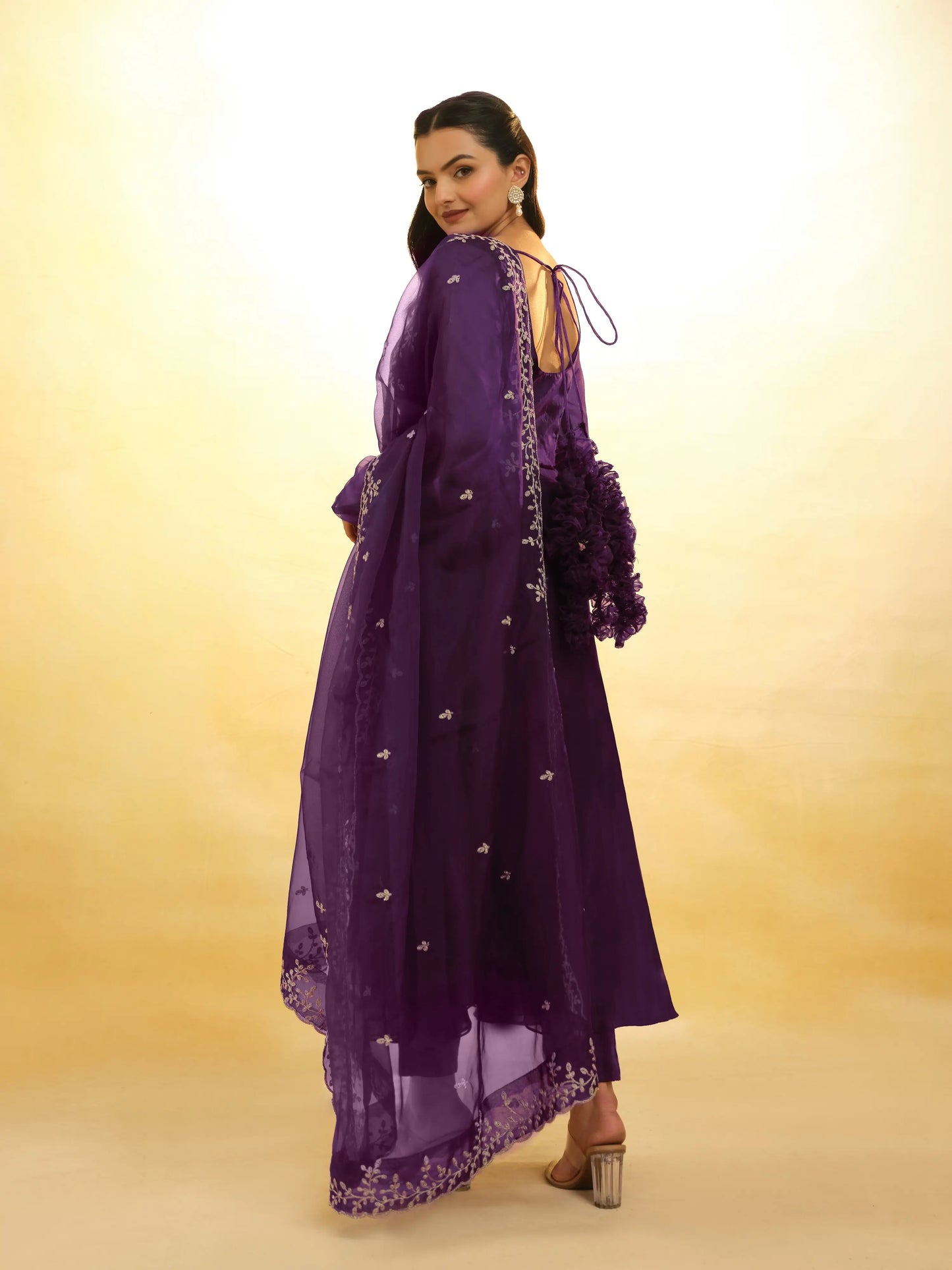 Plum Purple Organza Salwar Suit With Dupatta