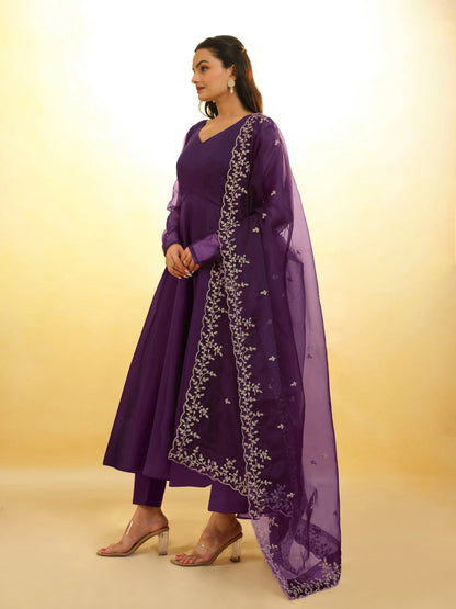 Plum Purple Organza Salwar Suit With Dupatta