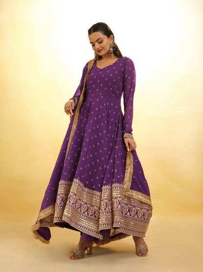 Wine Embroidery Georgette Salwar Suit