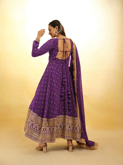 Wine Embroidery Georgette Salwar Suit