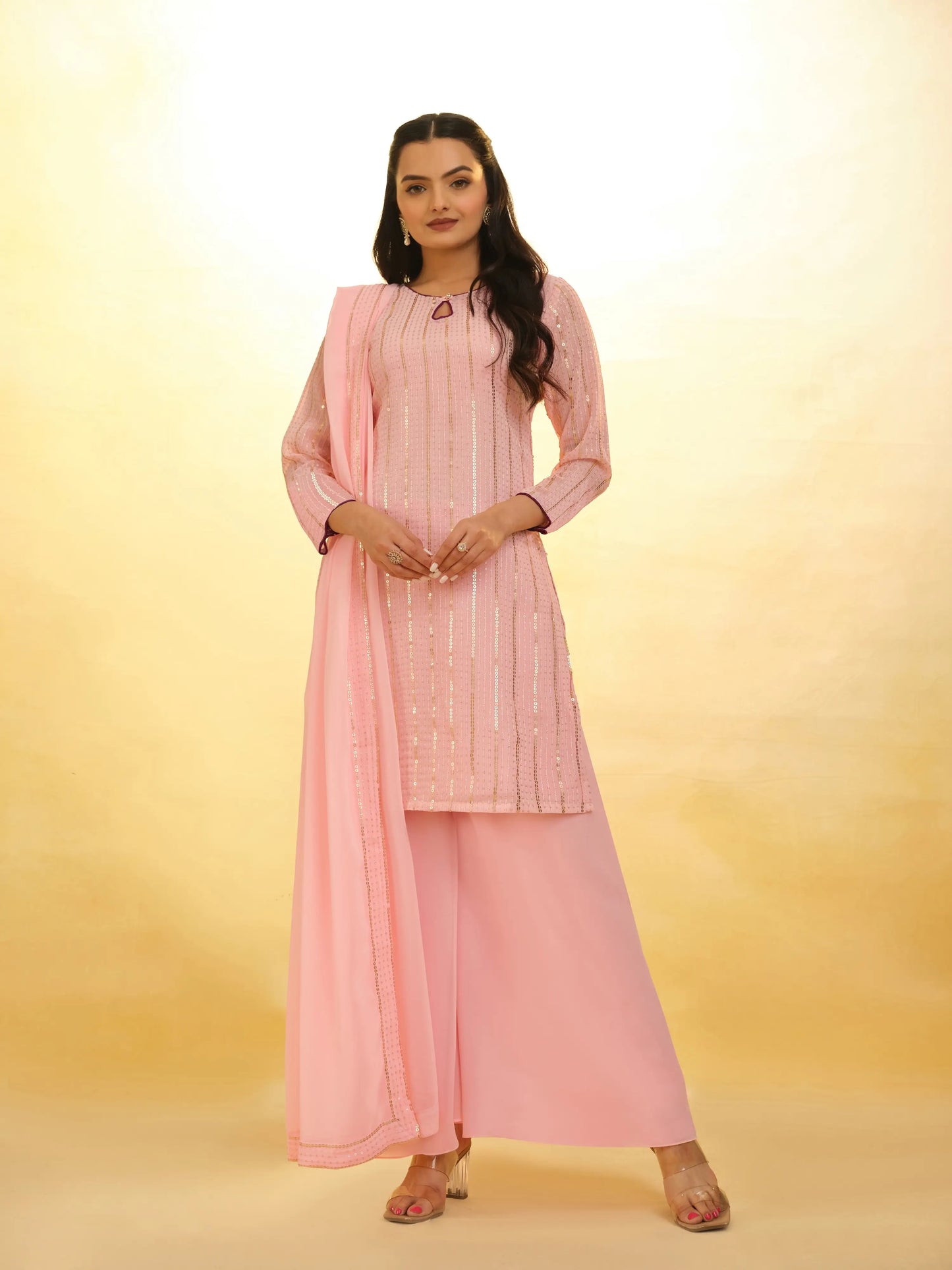 Peach Georgette Salwar Suit With Dupatta