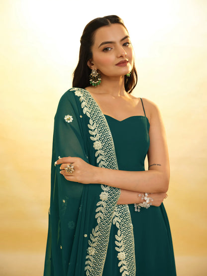 Green Georgette Salwar Suit With Dupatta