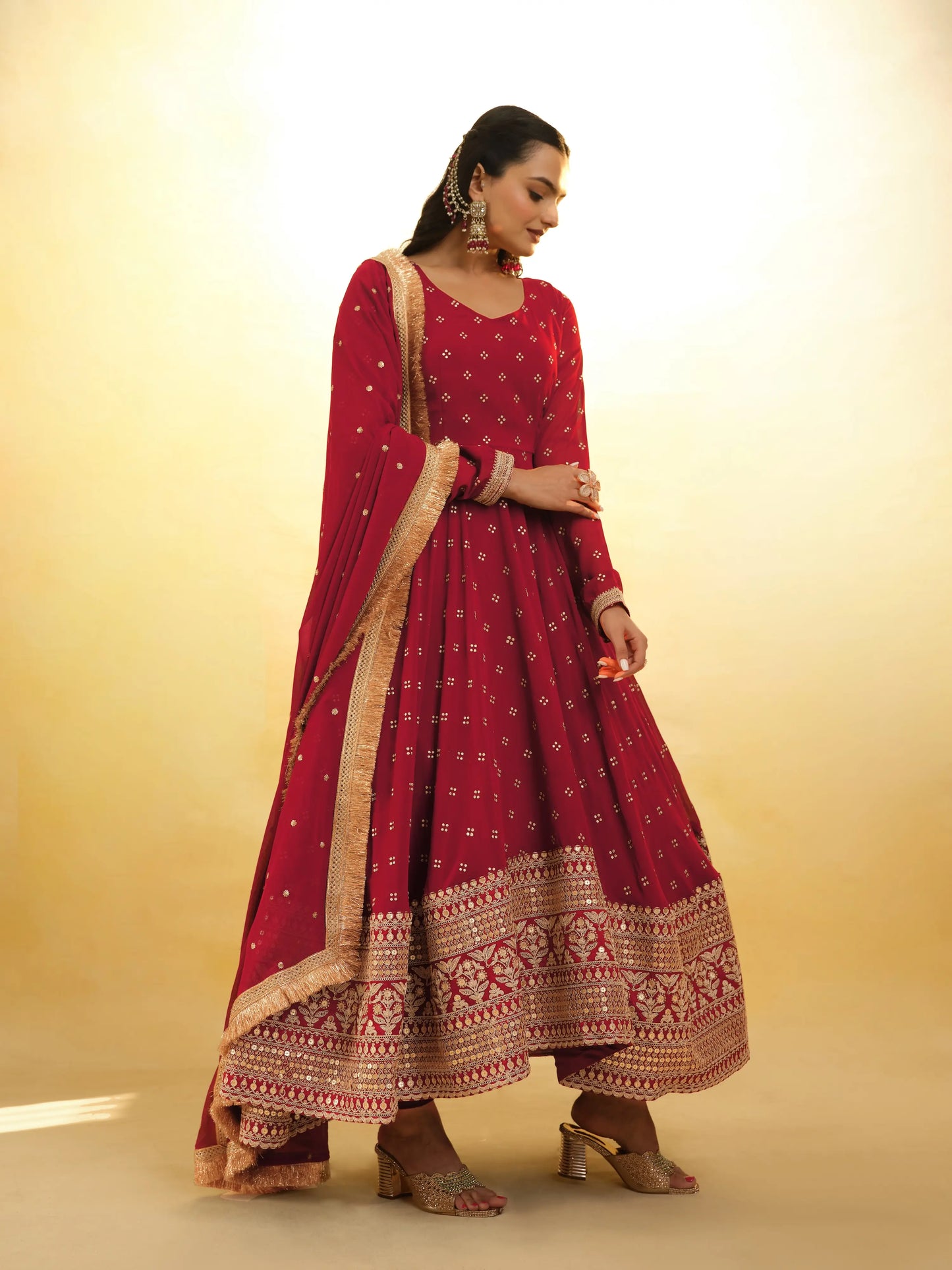 Red Georgette Salwar Suit With Dupatta