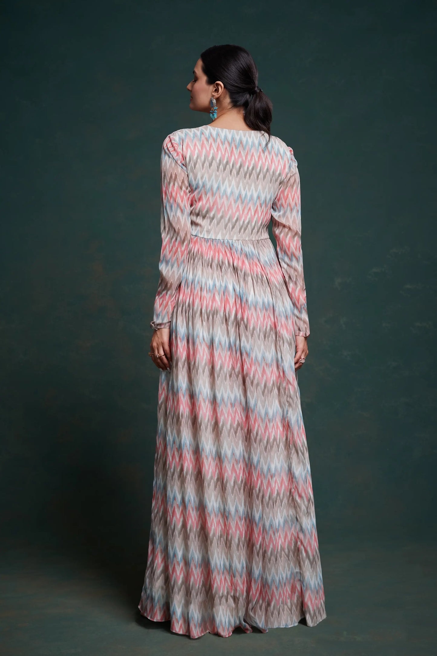 Pink And Gray Printed Georgette Gown